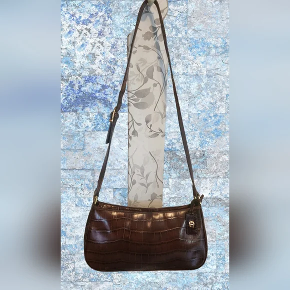 CROC-EMBOSSED LEATHER ETIENNE AIGNER CROSSBODY EUC - Picture 1 of 8